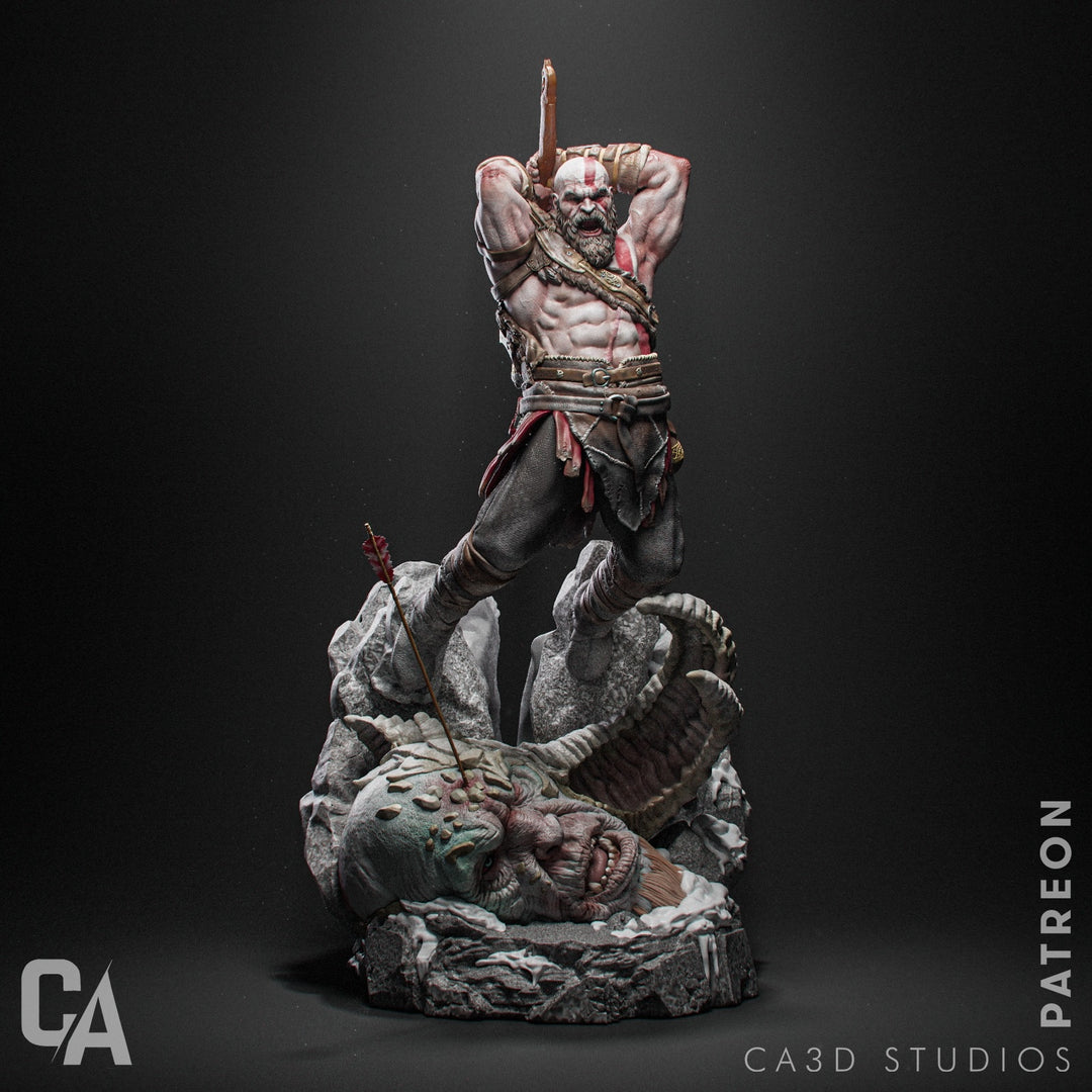 ¡Figuras de Kratos de "God of War" en resina: detalle impresionante en dos tamaños!