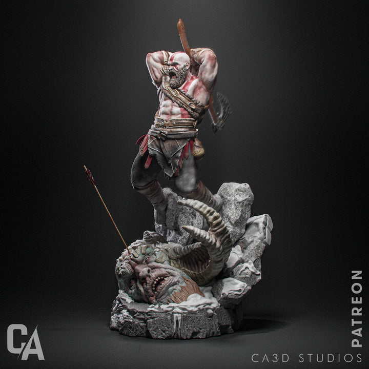 ¡Figuras de Kratos de "God of War" en resina: detalle impresionante en dos tamaños!